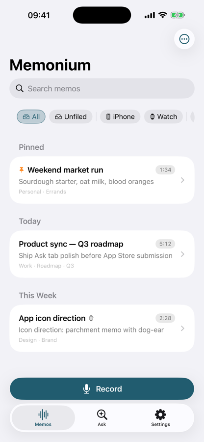 Memonium App Screenshot